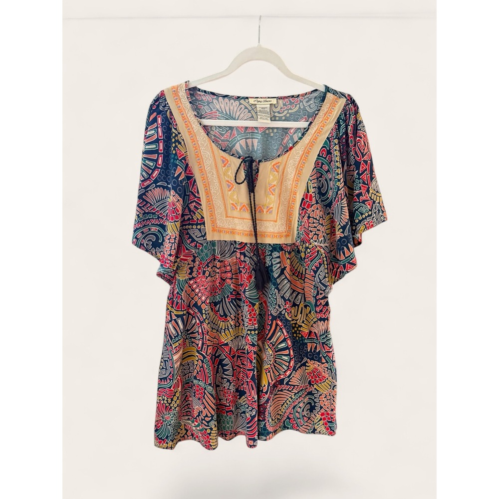 "Carnival Kaleidoscope Whisper" Boho Geometric Print Tassel Tie Tunic Kimono